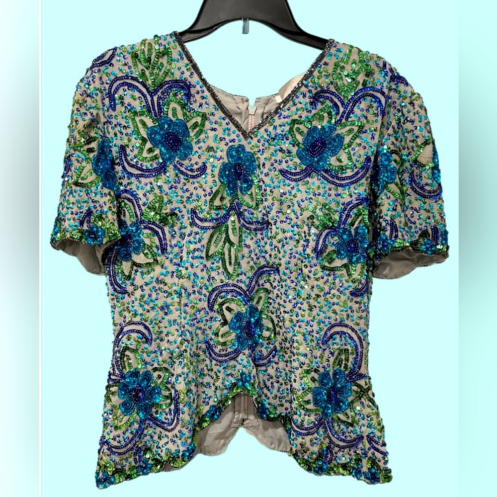 Shasta Fashions Vintage Mermaid inspired beaded collar and sequined top.